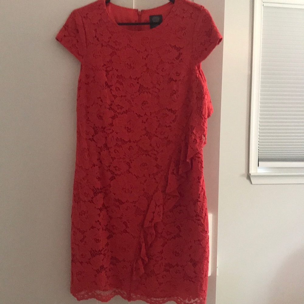 Coral Pink Floral Lace Dress!